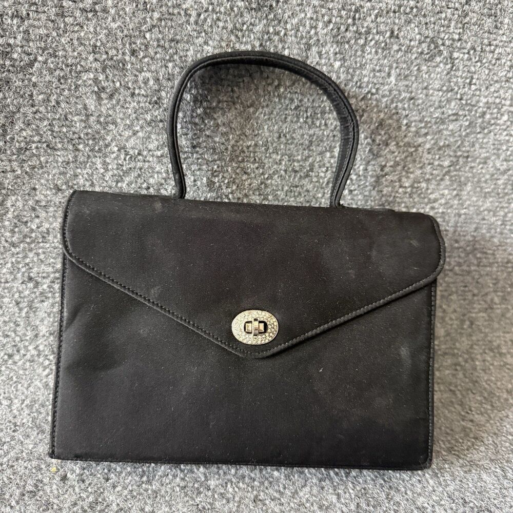 VTG Black S Top Handle Envelope Handbag Rhinestone Turn Lock Lined Coin Purse